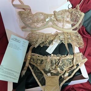 3piece set Agent Provocateur lingerie set. Bra- 34DD, garter and panty - size 3.
